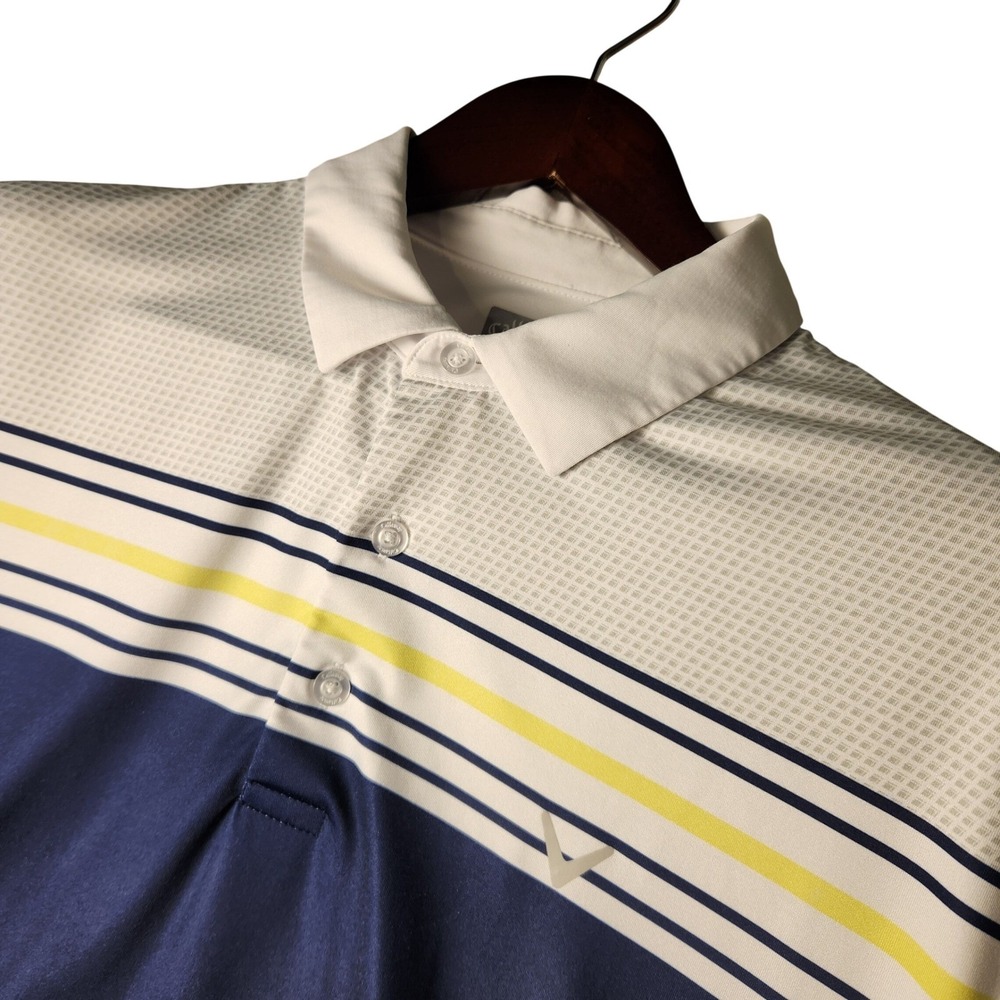 Callaway Polo Shirt Mens Large Blue White Striped Opti-Dri Golf Performance